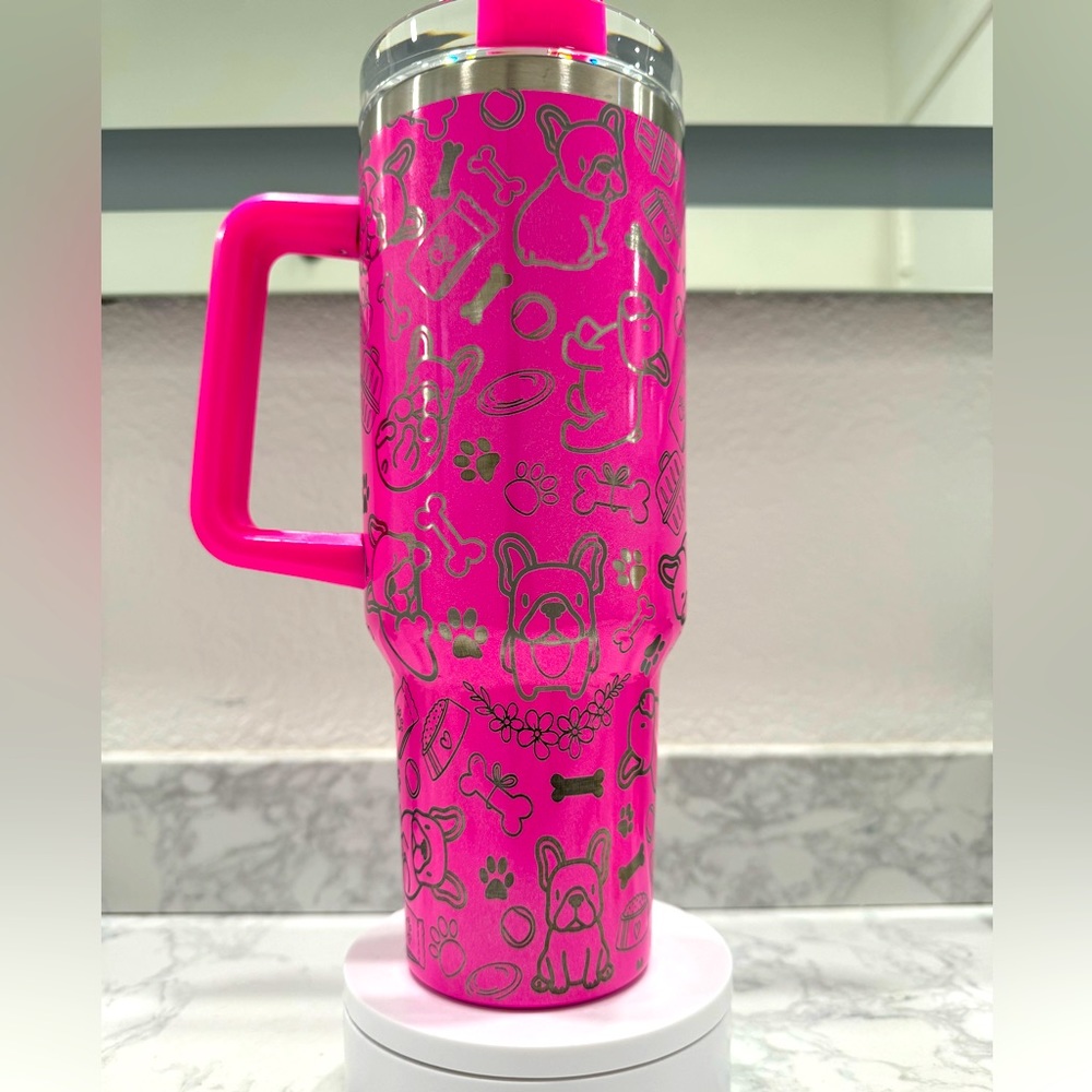 40 oz tumbler laser engraved - design French bulldog